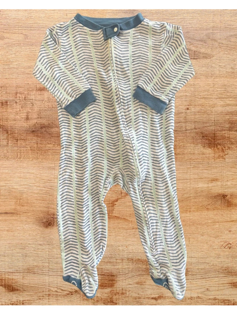 Burt's Bees Baby 6-9M Footie Pajamas Organic Cotton Blue Zip Sleeper